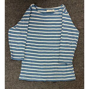 L.L.Bean T-Shirt Women's Medium M Blue White Striped Boat Neck Long Sleeve
